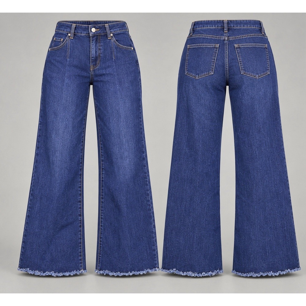 OAT Jeans Womens 4/27  26x28 dark wash Wide Leg stretchy High Rise Raw Hem Denim